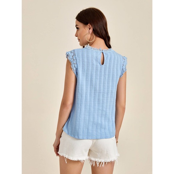 Cottagecore vintage style Ruffle sleeve tank Lace Detail Top white eyelet - Picture 6 of 11